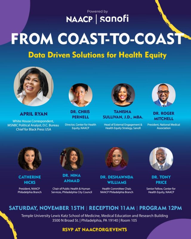 📣 NMA is proud to share that 126th President, Roger Mitchell, Jr., MD, will be speaking at the NAACP & Sanofi “From Coast-to-Coast: Data Driven Solutions for Health Equity” event!

Join leaders from across the country as they come together to address health equity through data, collaboration, and community-centered strategies.

🗓 Saturday, November 15th
⏰ Reception at 11 AM | Program at 12 PM
📍 Temple University Lewis Katz School of Medicine, Philadelphia, PA

Dr. Mitchell will bring the voice of the National Medical Association to this critical conversation on advancing justice and equity in healthcare.

🔗 RSVP at NAACP.org/events

Let’s continue pushing forward—together. 💙✊🏾

#NMA #HealthEquity #NAACP #DataDrivenSolutions #CommunityHealth