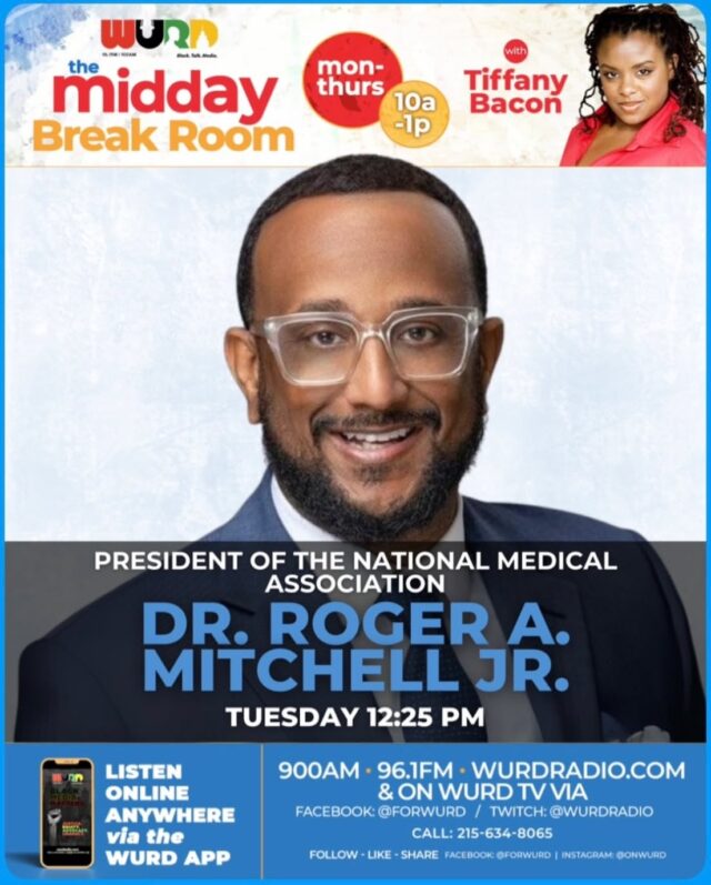 📻 Tune In Today!

Join us on The Midday Break Room with Tiffany Bacon as Dr. Roger A. Mitchell, Jr., 126th President of the National Medical Association, goes live at 12:25 PM ET on WURD Radio.

Dr. Mitchell will share insights on the NMA’s mission, health equity, and the critical issues impacting Black communities nationwide.

📺 Watch & Listen:
🔹 900AM / 96.1FM
🔹 wurdradio.com

Let’s keep the conversation going on advancing health equity.

#NMA #HealthEquity #BlackHealth #PublicHealth #VaccinesWork