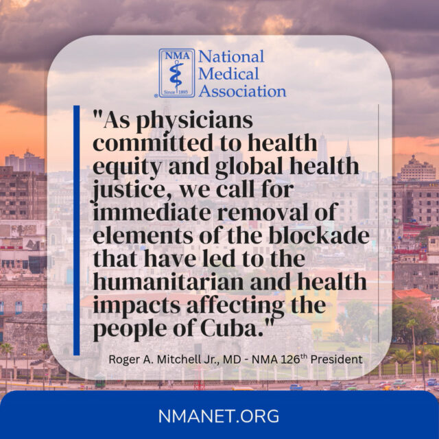 The National Medical Association is raising urgent concerns about the growing public health crisis in Cuba, where power outages, fuel shortages, and limited resources are disrupting critical medical care and impacting vulnerable populations.

As physicians committed to health equity and global health justice, we affirm that health is a human right.

🔗 Read the full statement here:  https://nmanet.org/press-release/national-medical-association-raises-alarm-on-public-health-crisis-in-cuba/

#NMA #HealthEquity #GlobalHealth #PublicHealth #HealthcareJustice