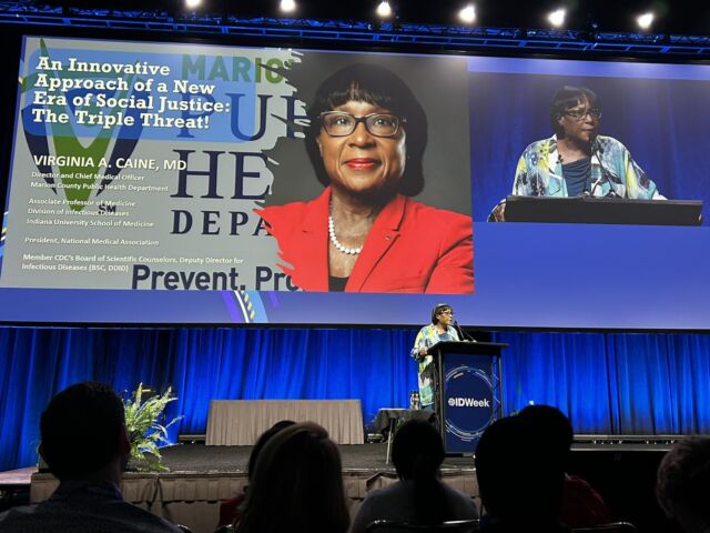 📢 Honoring Leadership in Health Equity: Dr. Virginia Caine Takes the Stage 🌟

We’re proud to share that Dr. Virginia Caine, President of the National Medical Association, served as a keynote speaker at #IDWeek! Her presentation, “An Innovative Approach of a New Era of Social Justice: The Triple Threat!”, highlighted her commitment to advancing health equity and addressing critical public health challenges.

Dr. Caine’s impactful work inspires all of us to continue the fight for accessible, quality healthcare for every community. 💪🏾 

#NMA #HealthEquity #PublicHealth #IDWeek